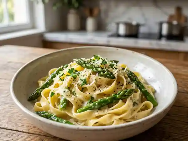 Tagliatelles crémeuses aux asperges croquantes - Photo de présentation