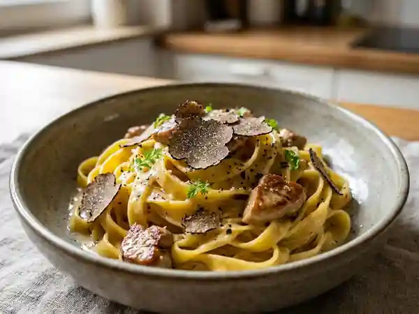 Tagliatelles fraîches aux truffes et foie gras : recette gourmande et raffinée - Photo de présentation