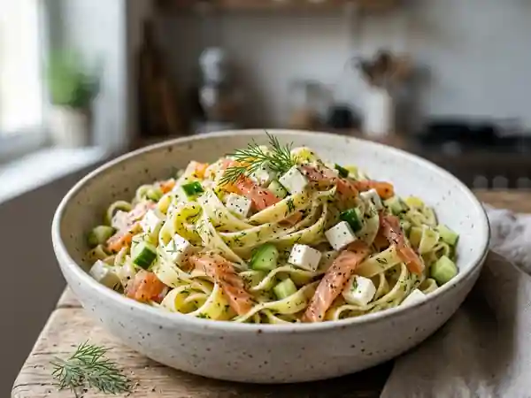 Tagliatelles fraîches au saumon et feta - Photo de présentation
