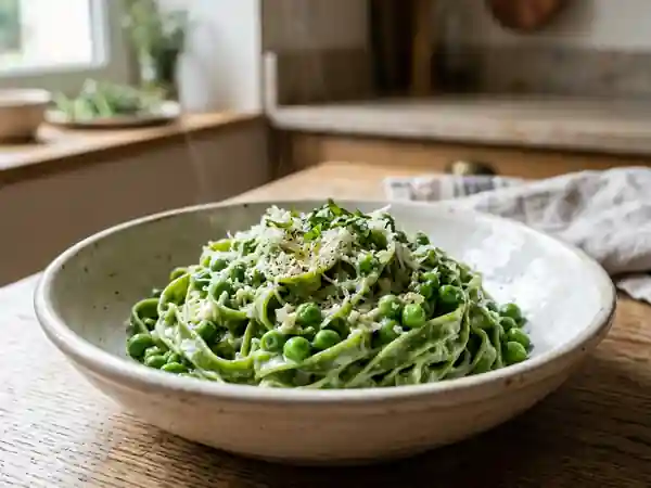 Tagliatelles Vertes et Petits Pois Fondants - Photo de présentation