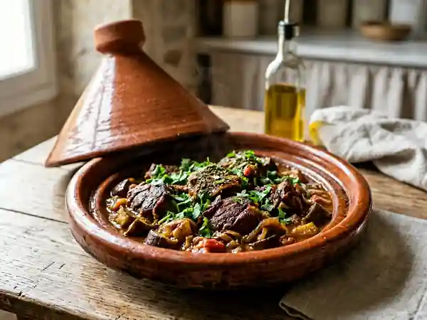 Tajine d'agneau aux aubergines fondantes et épices marocaines - Photo de présentation