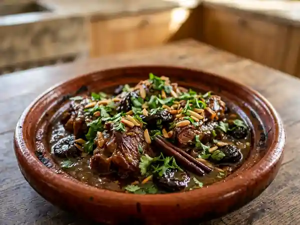 Tajine d'agneau aux pruneaux et cannelle : recette traditionnelle marocaine savoureuse - Photo de présentation