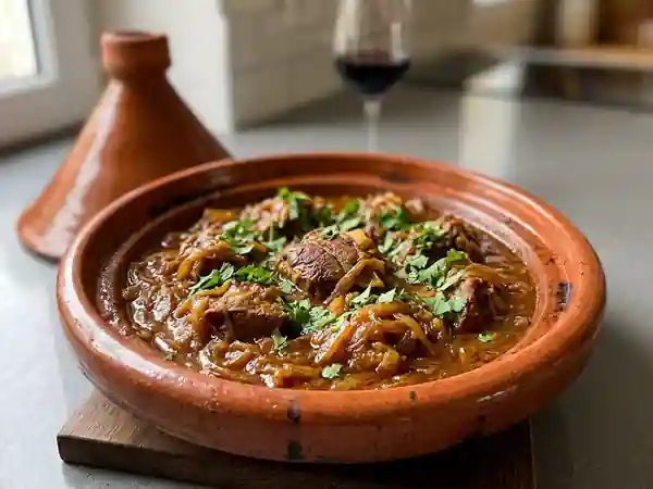Tajine d'agneau fondant à la compote d'oignons et vin de Gigondas - Photo de présentation