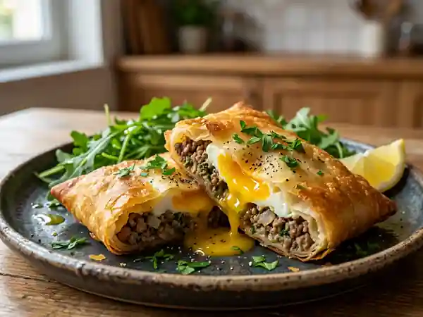 Brick croustillante bœuf et œuf coulant - Photo de présentation