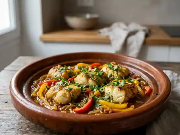 Tajine de lotte nacrée et poivrons confits - Photo de présentation