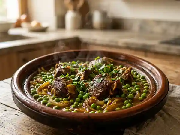 Tajine de mouton fondant aux petits pois - Photo de présentation