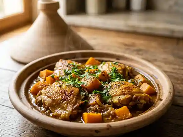 Tajine de poulet fondant au potiron épicé - Photo de présentation