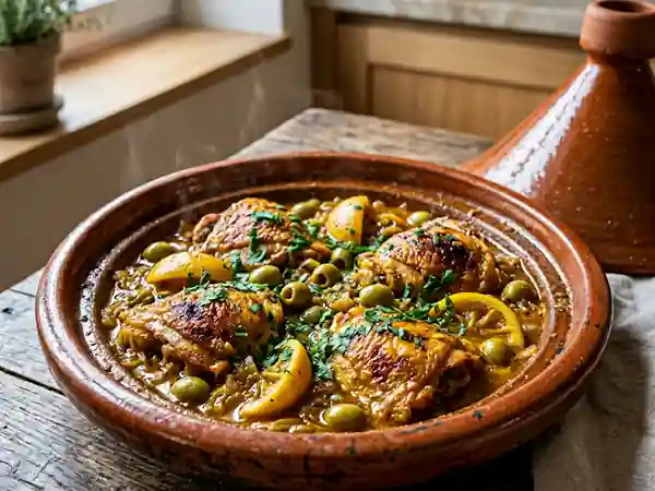 Tajine de poulet m'chermel aux citrons confits - Photo de présentation