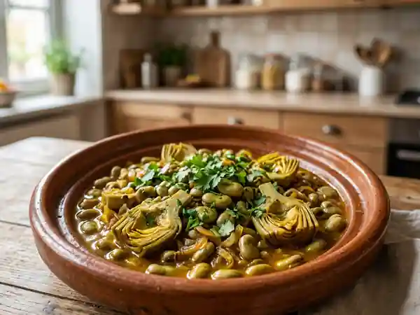 Tajine fondant aux fèves et artichauts - Photo de présentation
