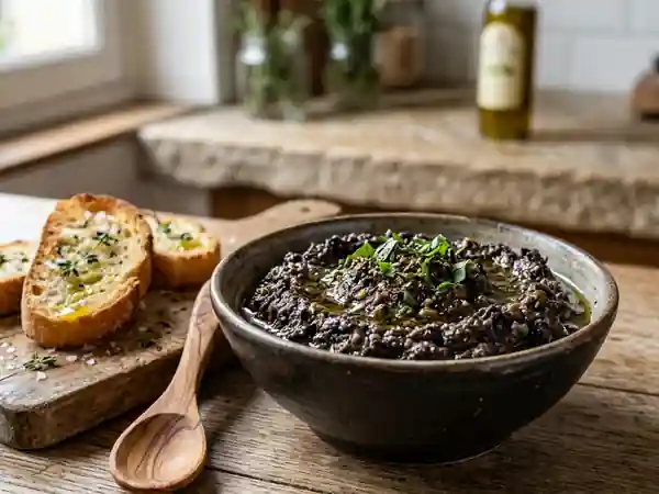 Tapenade provençale intense et granuleuse - Photo de présentation