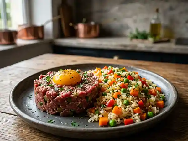 Tartare de bœuf fondant et riz sauté croquant - Photo de présentation