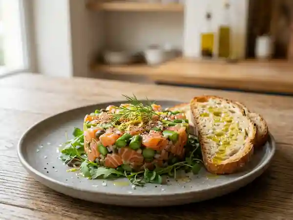Tartare de saumon fondant aux asperges croquantes - Photo de présentation