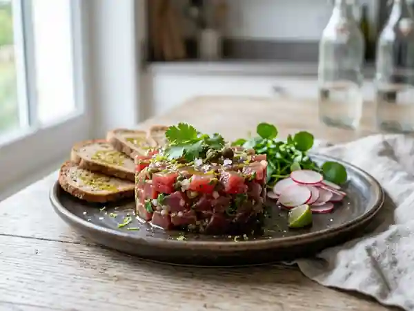 Tartare de thon fondant au citron vert et soja - Photo de présentation