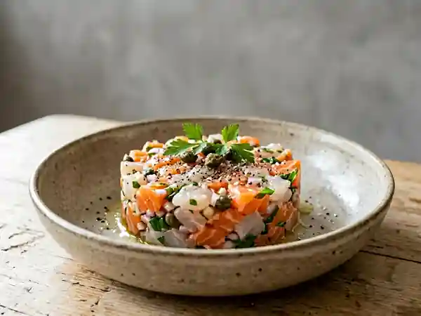 Tartare fondant de saumon et daurade au citron - Photo de présentation