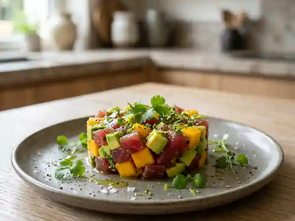 Tartare frais de thon, mangue et avocat : recette légère et savoureuse - Photo de présentation