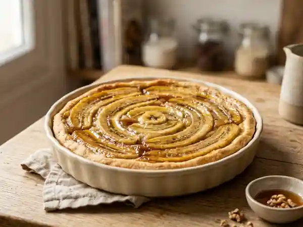 Tarte banane dorée et fondante à la vanille - Photo de présentation