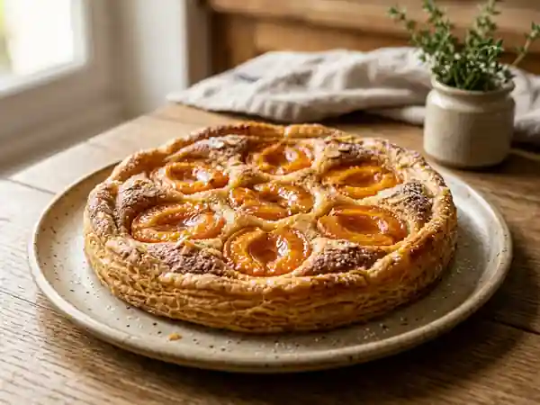 Tarte à la frangipane onctueuse et fondant d'abricots caramélisés - Photo de présentation