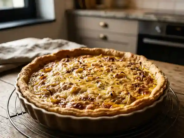Tarte à l'oignon gourmande et fondante, parfaite pour les amateurs de saveurs riches - Photo de présentation