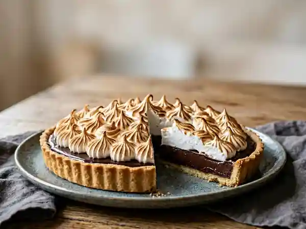 Tarte chocolat noir intense et meringue nuage - Photo de présentation