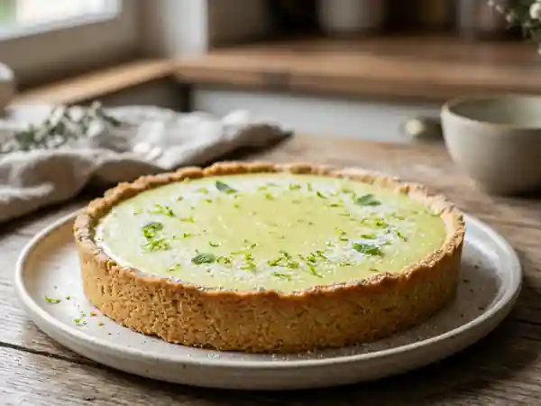 Tarte au citron vert gourmande avec pâte croustillante aux petits beurre - Photo de présentation