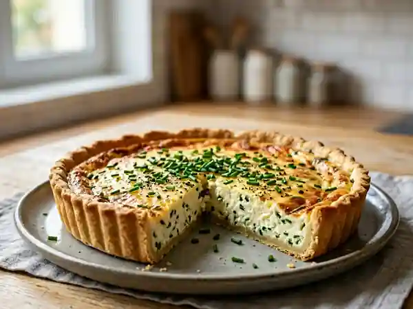 Tarte fondante au fromage blanc et ciboulette - Photo de présentation