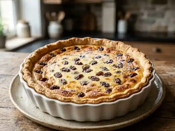 Tarte au fromage blanc onctueuse aux raisins secs - Photo de présentation