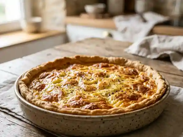 Tarte au stoffé crémeuse et dorée - Photo de présentation