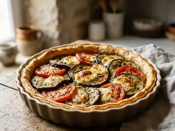 Tarte croustillante aux aubergines et chèvre - Photo de présentation