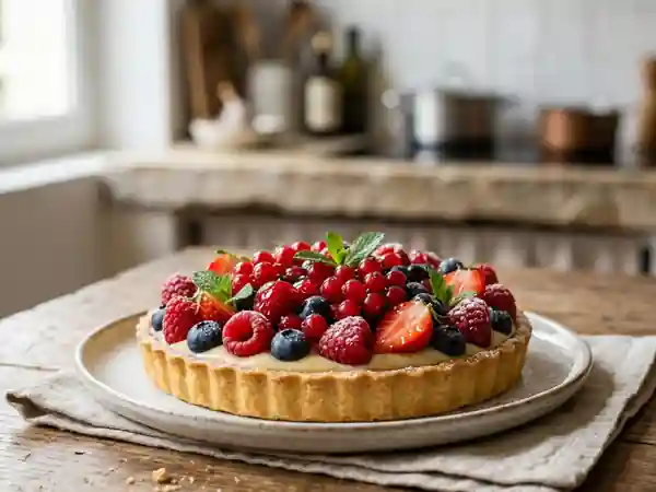 Tarte craquante aux fruits rouges et crème veloutée - Photo de présentation