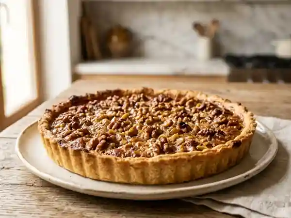 Tarte aux noix croquante et crème onctueuse - Photo de présentation