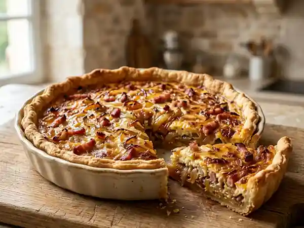 Tarte aux oignons caramélisés et lardons croustillants - Photo de présentation