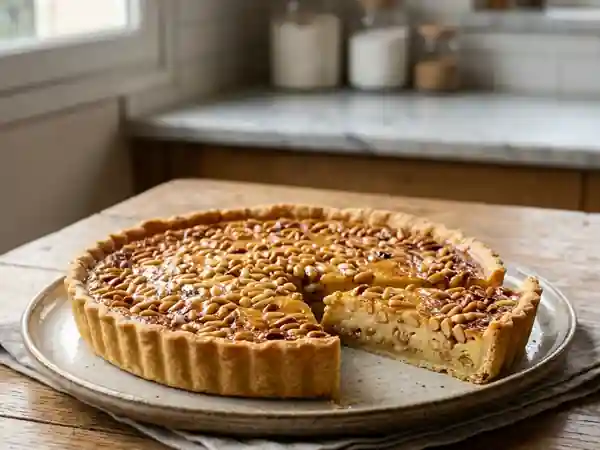 Tarte aux pignons de pin parfumée à la vanille et au miel - Photo de présentation