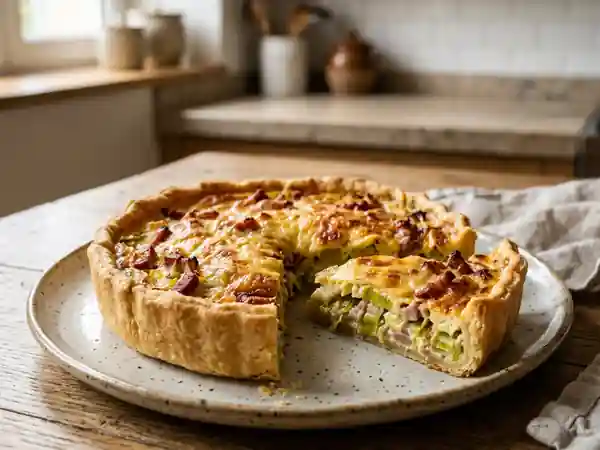 Tarte aux poireaux fondants et lardons croustillants : recette facile et gourmande - Photo de présentation