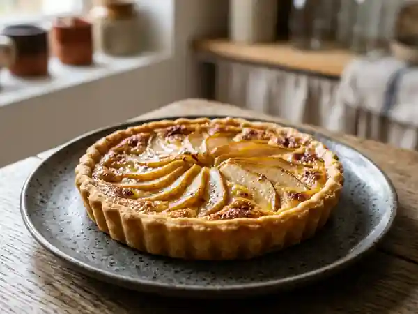 Tarte aux poires gratinée fondante et dorée - Photo de présentation