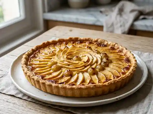 Tarte aux pommes et raisins blancs fondante et gourmande - Photo de présentation