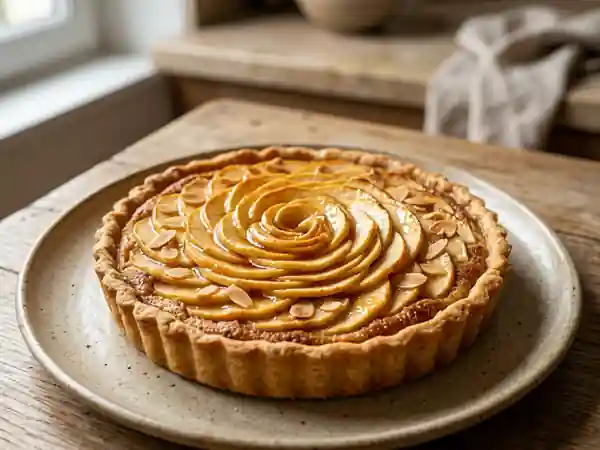 Tarte aux pommes fondante aux amandes et miel doré - Photo de présentation