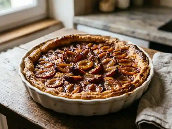Tarte aux prunes juteuses et miel doré - Photo de présentation