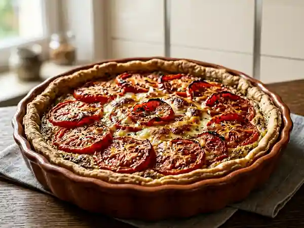 Tarte aux tomates fraîches et moutarde à l'ancienne - Photo de présentation
