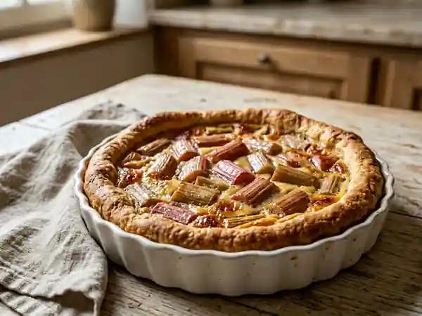 Tarte briochée rhubarbe et crème vanille - Photo de présentation