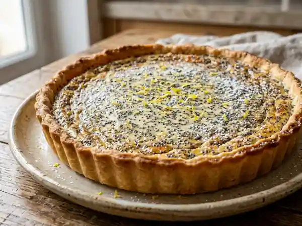 Tarte crémeuse au fromage blanc et pavot bleu - Photo de présentation
