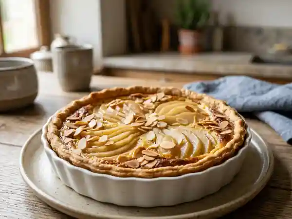 Tarte fondante poires et crème vanillée - Photo de présentation