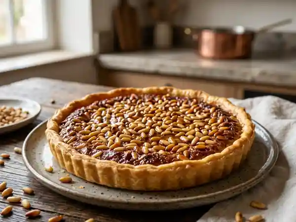 Tarte croquante aux pignons et miel doré - Photo de présentation