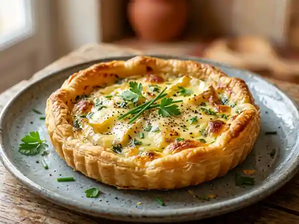 Tarte croustillante au camembert et herbes fraîches - Photo de présentation