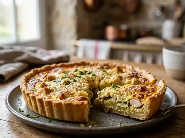 Tarte croustillante poireaux et poulet fondant - Photo de présentation