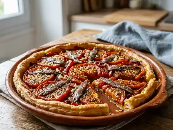 Tarte Croustillante Tomates, Poivrons et Anchois - Photo de présentation