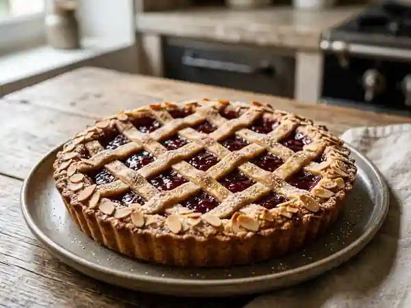 Linzertorte fondante à la cannelle et framboise - Photo de présentation