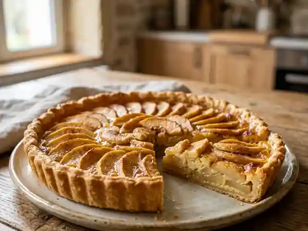 Tarte aux pommes rustique, crème et cannelle - Photo de présentation