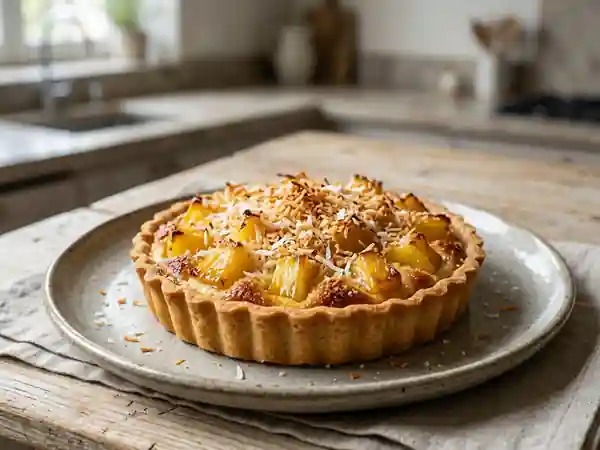 Tarte exotique à l'ananas et noix de coco fondante - Photo de présentation