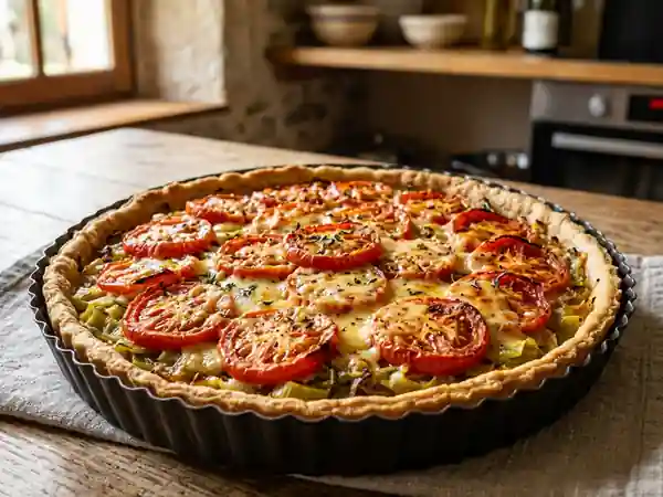 Tarte facile aux poireaux et tomates : recette rapide et savoureuse - Photo de présentation