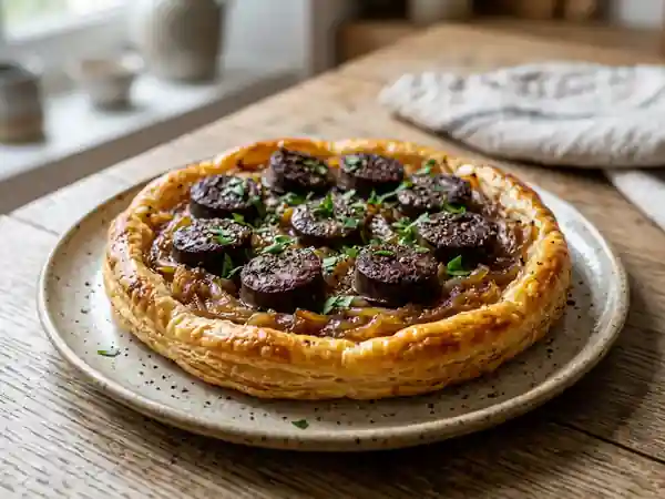 Feuilletée croustillante au boudin et oignons - Photo de présentation